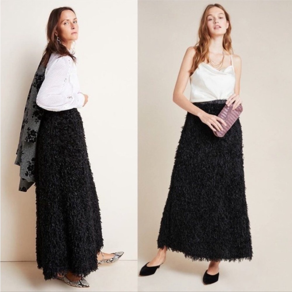 New Anthropologie Sunday In Brooklyn Chantal Feathered Maxi Skirt M MSRP: $160